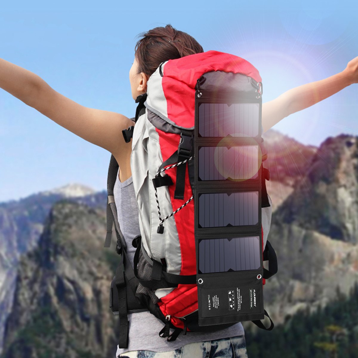 FLOUREON 28W Solar Panel SunPower Camping Solar Charger Foldable Waterproof Solar Panel with Triple USB Ports/7.2A Output Charging for iPhone 8/8 Plus/X/ 7/ 6s, Samsung Galaxy S8/ S7/ S6 and More