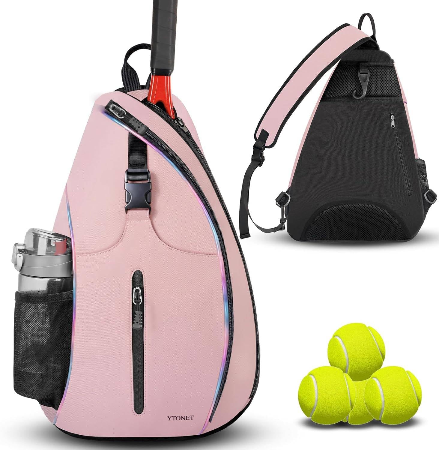 Ytonet Tennis Bag, Tennis Sling Backpack Crossbody Water Resistant for Men Women, Compatible for Pickleball Badminton Rackets Image