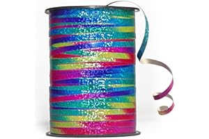 WUYUEJXI Rainbow Curling Ribbon Balloon String，500 Yard Metallic Shiny Curling Ribbon ，balloon ribbon，Present Wrapping Shiny Ribbon Shiny for Wrapping，Birthday，Flowers Decoration ， Laser Curly Ribbon 3/16"