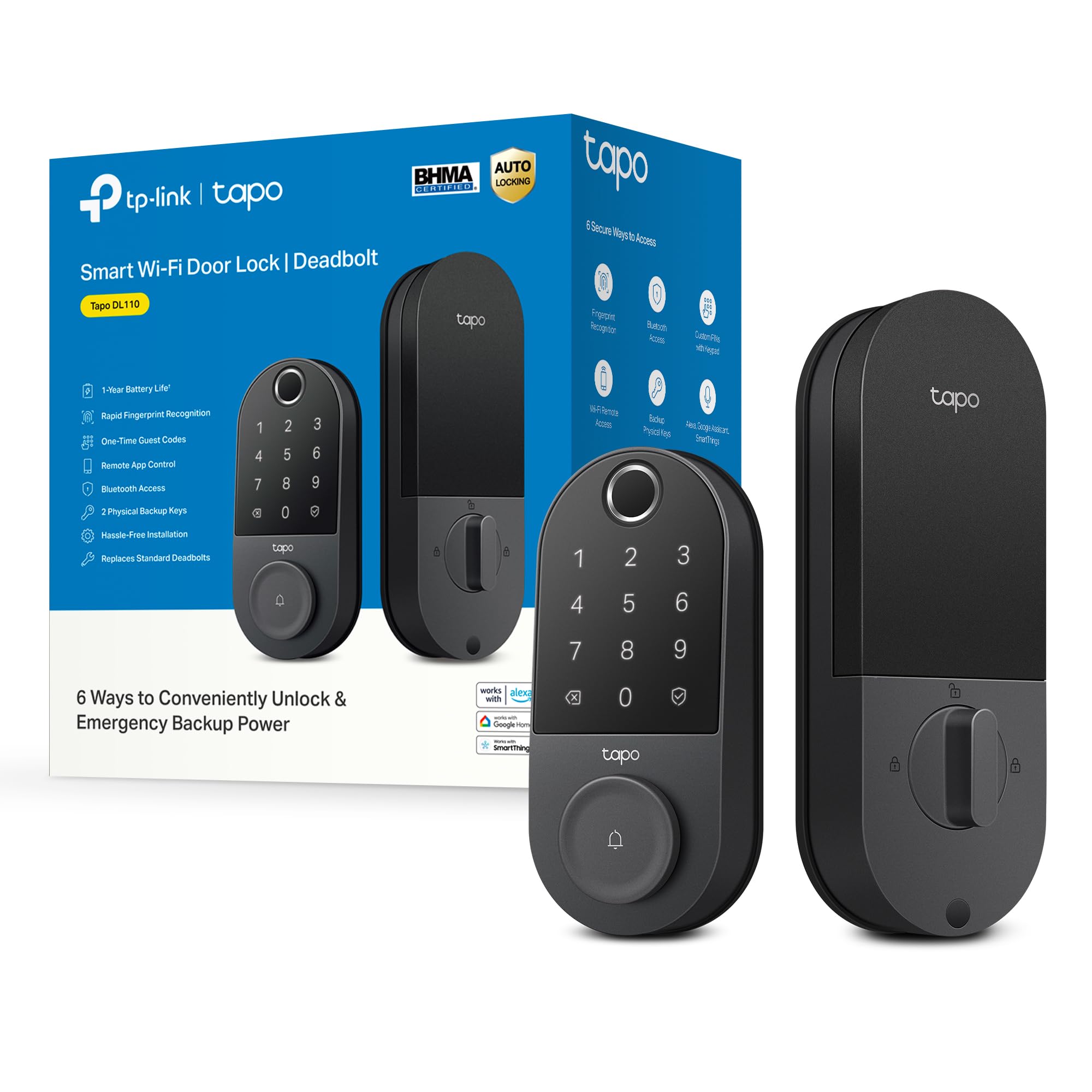 Photo 1 of TP-Link Tapo Smart Door Lock, Deadbolt | Keyless Entry, Fingerprint Recognition, Touchscreen Keypad & in-App Monitoring with Scheduled Access | 1-Year Rechargeable Battery | BHMA Grade 2 | Tapo DL110