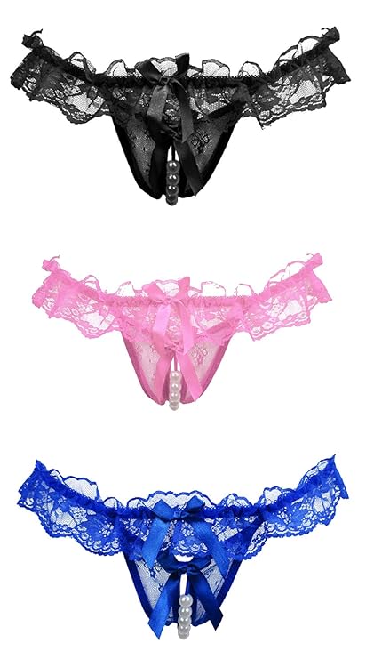 Ouvert String Damen Perlen - Open Back Lace Panty im 3 er Pack Mehrfarbig