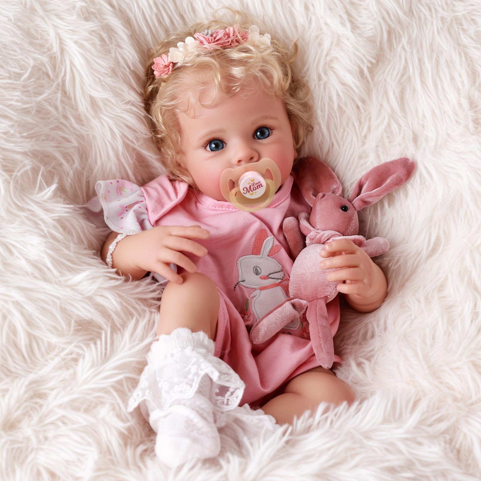BABESIDE Reborn Baby Dolls Bettie - 17 Inch Soft Body Realistic Baby Doll Girl Lovely Awake Blond Curly Hair Girl Bebe Reborn de Silicona Real Life Baby Dolls with Gift Box for Kids Age 3+ Collectors
