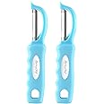 Spring Chef Premium Stainless Steel Vegetable Peeler for Kitchen, Dishwasher Safe Potato Peelers with Non-Slip Handle, Peel Apple, Fruit, Veggie, Carrot, Mango - Set of 2 - Aqua Sky