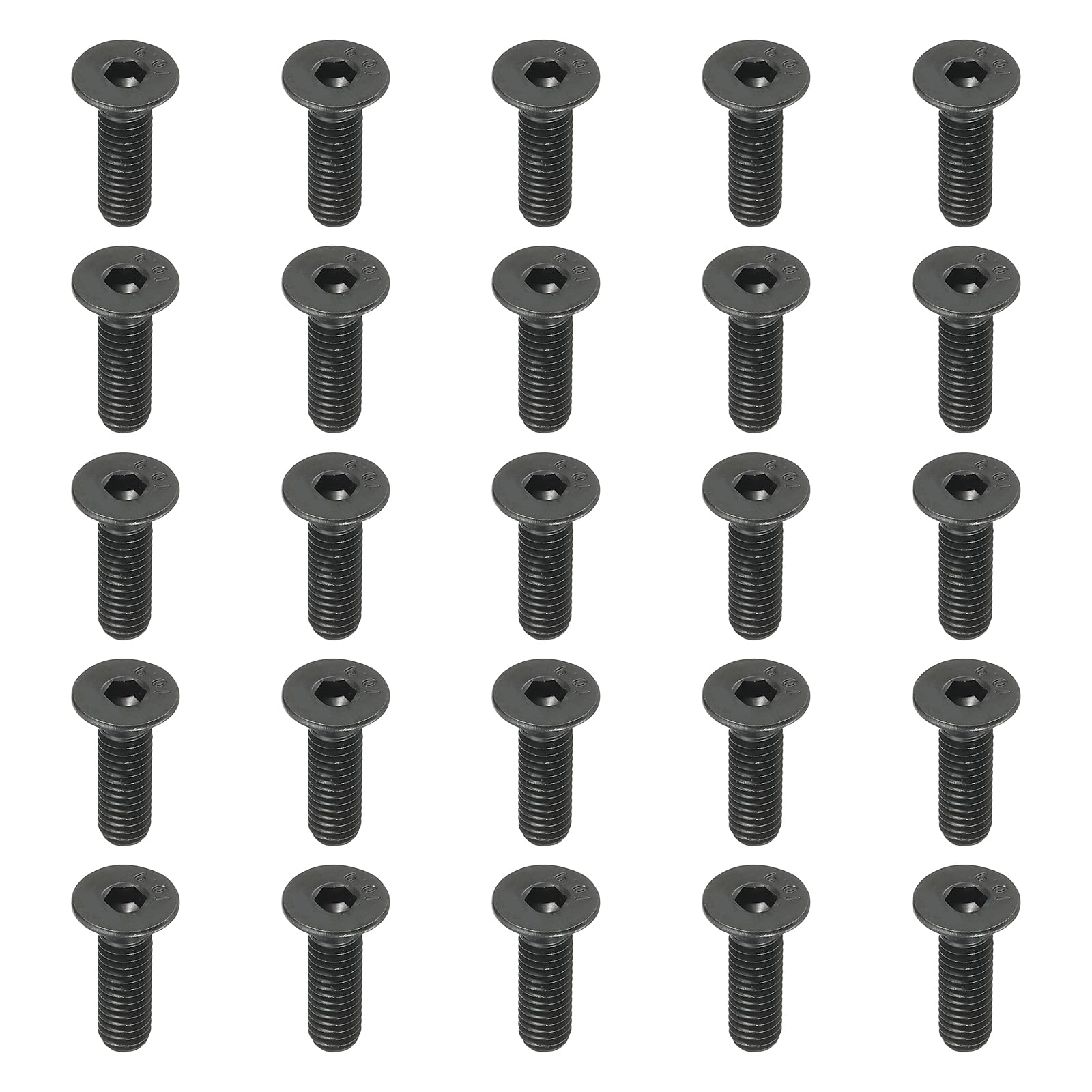 PATIKIL M6 x 20 mm Flat Head Socket Cap Screws, 50 Pack Flat Countersunk Bolts Medium Carbon Steel Hex Socket Drive Machine Screw Full Thread Black Oxide Grade 10.9 — image 1