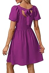 OFEEFAN Maroon Dress for Women Puff Sleeve Square
