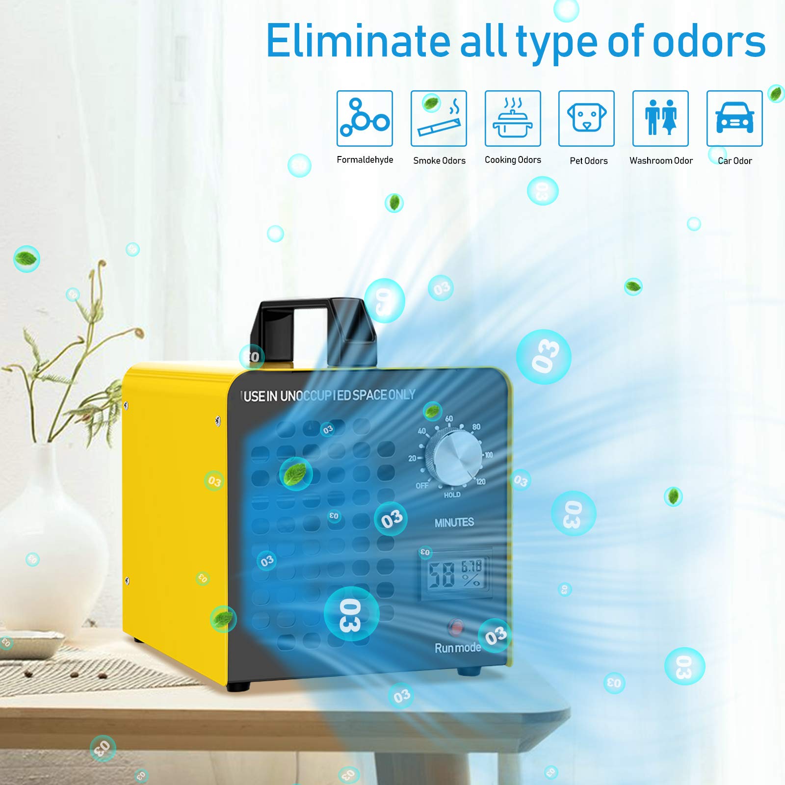 Commercial Ozone Generator 10000mg/h Remote Control Timing Ozone Machine Odor Eliminator Industrial O3 Ozone ionizer purifiers Deodorizer Ozonator for Rooms, Car, Home, auto, Smoke, Pets