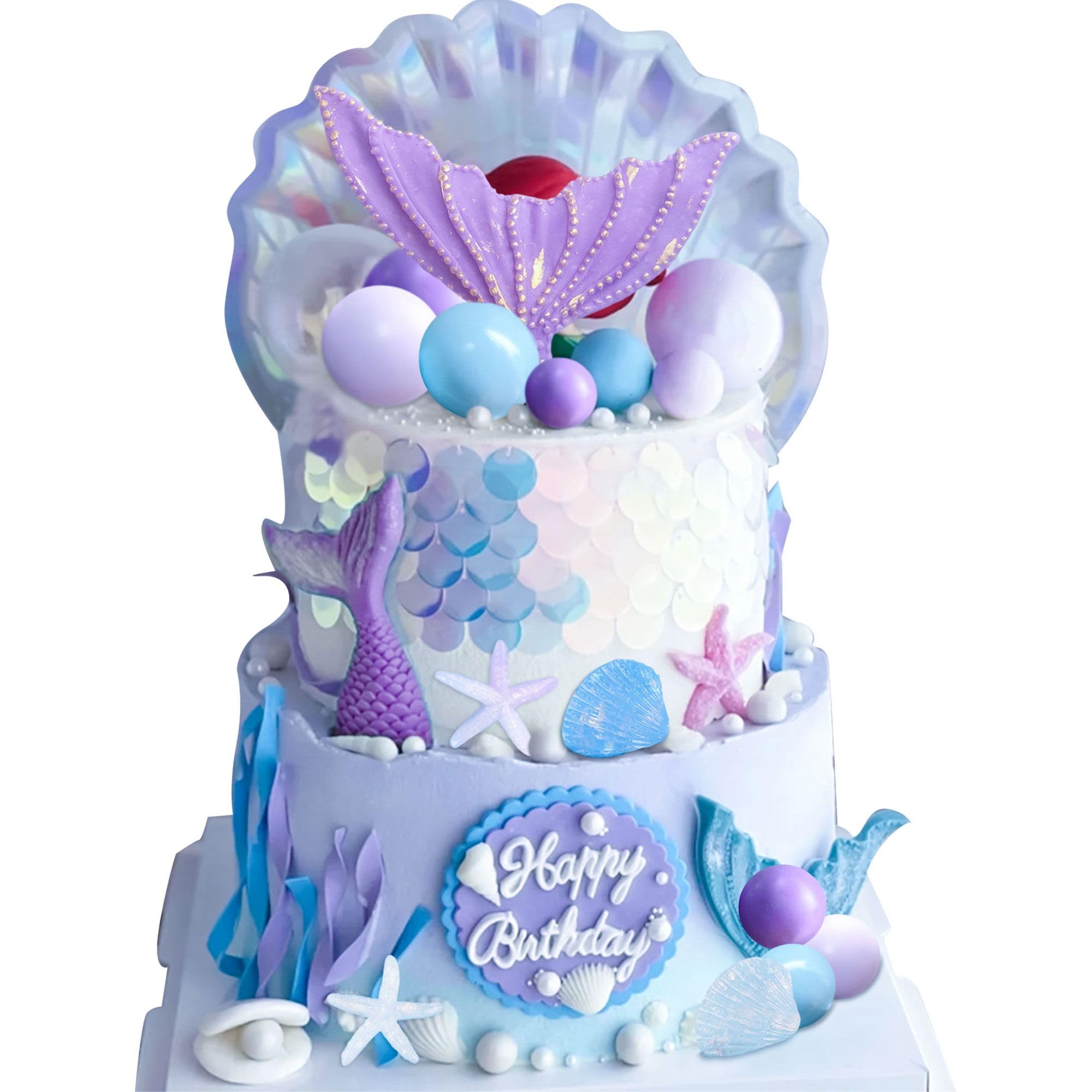 LaVenty Purple Little Mermaid Cake Topper Under the Sea Cake Decoration Seashell Cake Toppers Mermaid Tail Cake Topper Mermaid Party Supplies Sea Star Cake Toppers