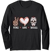 peace love skulls gift men women kids boys girls sugar skull Long Sleeve T-Shirt