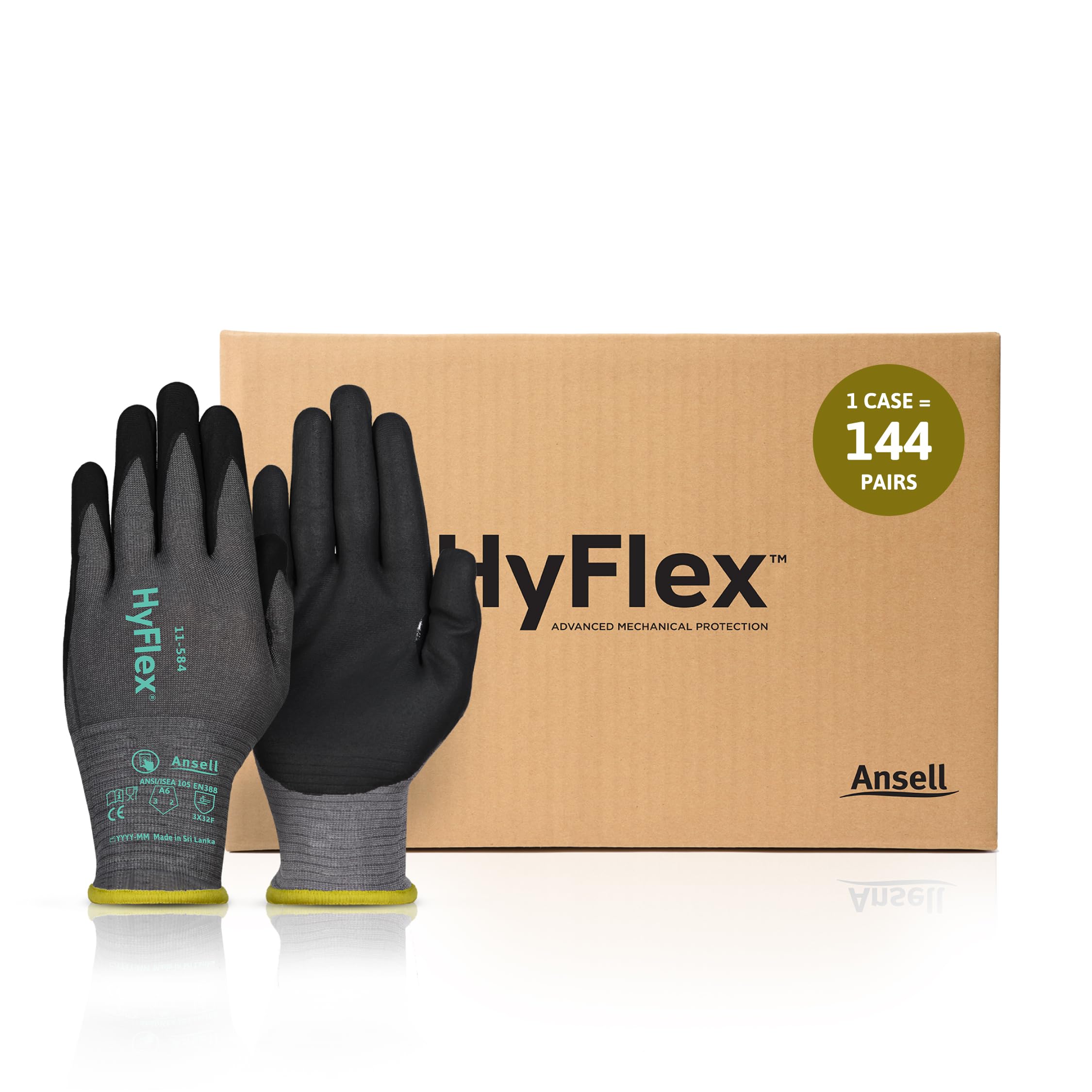 Ansell HyFlex 11-584 Cut Resistant Touchscreen Work Gloves for Metal Fabrication, Automotive, Machinery, Size 9 (L) Grey (Case of 144)