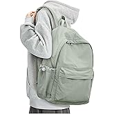 BJLFS Green Cute School Backpack with Laptop Compartment Small Travel Laptop Backpack for Women Men Waterproof College Backpack Simple School Bag for Teens Girls Boys