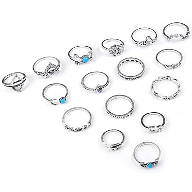 Ringe Set, Czemo 16 Stück Vintage Silber Midi Ringe Damen Knuckle Ring Boho Fingerring-Set