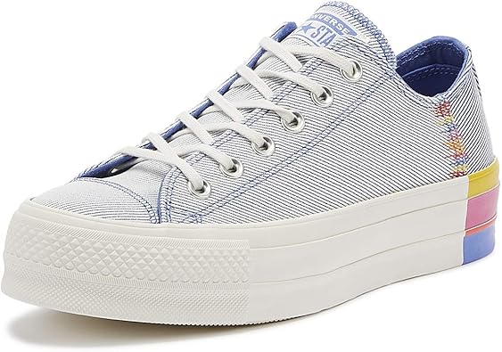 converse blue all star denim rainbow ox trainers