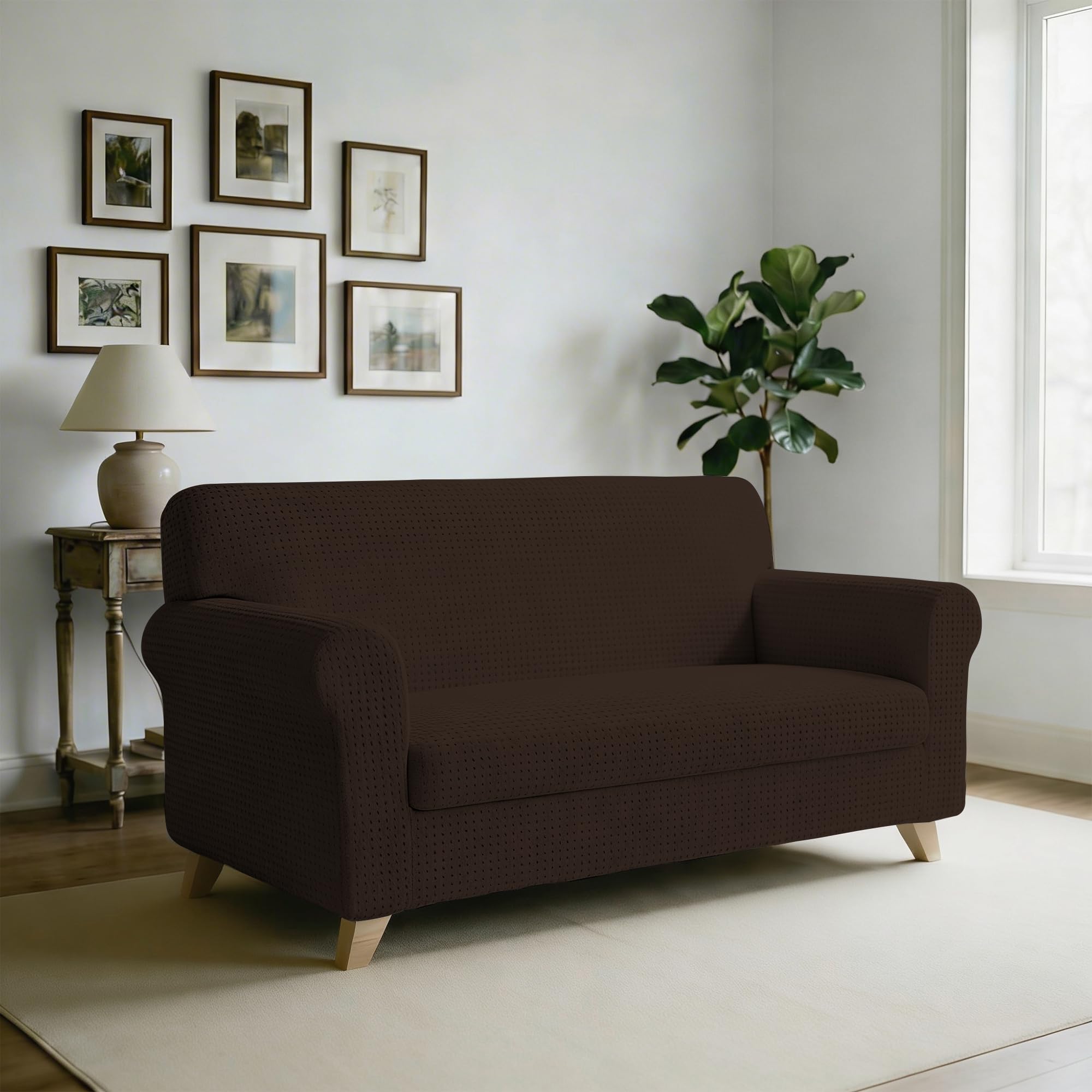 Italian Bed Linen “ Iris” Sofa Cover, 96% Polyester + 4% Elastane, Brown, 3 Places