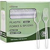 [200 Count] Disposable Plastic Silverware, Heavy Duty Forks and Spoons Set, Durable Plastic Utensils Cutlery Set for for Parties, Picnics, Big Event, Daily Use - Bpa free