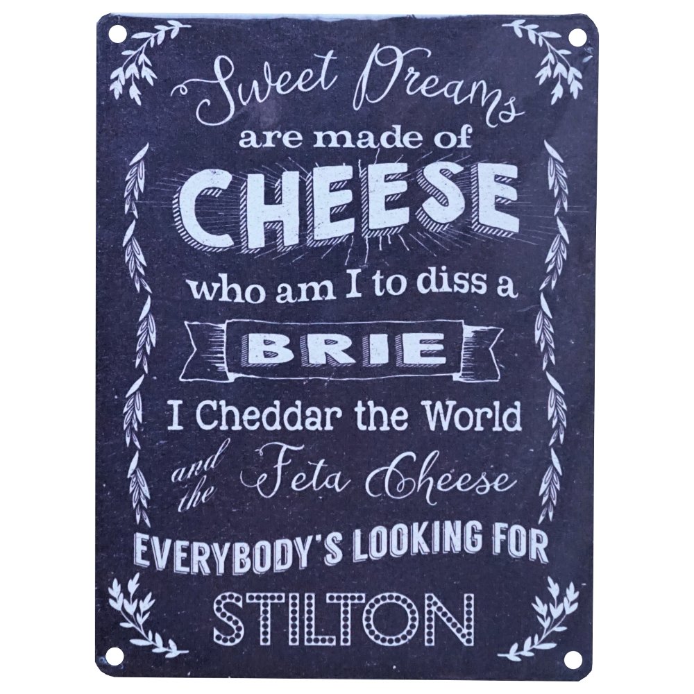 Vintage Style Cheese Metal Wall Plaque Sign - Brie, Cheddar, Stilton - Cheese Lover Gift