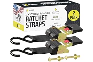 DC Cargo Mall Bolt-on Auto Retractable Ratchet Straps (2-Pack) 2” x 5.5ft, Super Heavy Duty, 4,033lb Break Strength – Tie Down Straps for Boat, Jet Ski, RZR, ATV