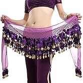 WEKIOOBON Belly Dance Hip Scarf, Sweet Belly Dance Skirt Wrap Performance Bling Sequins Coins, Belly Dance Costume for Women
