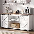 4ever2buy Farmhouse Coffee Bar Cabinet with Storage, 58'' Sideboard Buffet Cabinet with Sliding Barn Door, White Coffee Bar with Gourd Feet, Farmhouse Cabinet for Living Room