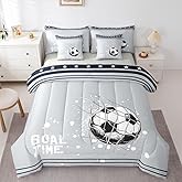 Erosebridal Full Soccer Goal Bed in A Bag for Boys,Football City Comforter Set with Sheets Sports Ball Game 7 Piece Bedding Set Geometric Stars Striped Bed Sets for Kids Teens Adult Youth Bedroom