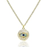 MUSEQVE Dainty Evil Eye Pendant Necklace for Women 14K Gold Plated Blue Turkish Eye Coin Medallion Charm Necklaces CZ Pave Nazar Protection Jewelry [EEN-CC]