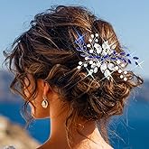 Unsutuo Navy Blue Rhinestone Hair Comb Saffire Crystal Hair Pieces Pearl Wedding Hair Accessories for Women and Girls