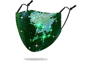 MLGDA Sparkly Sequins Mouth Masc Fashion Designer Glitter Cotton Face Cover With Adjustable Ear Loops Reusable Masquerade Party Nightclub Rave Festival Sequins Face Covering (Green)