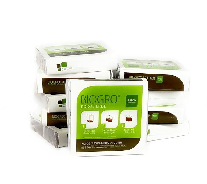 proflora BIOGRO 10er-Set torffreie Kokos-Blumenerde im Quellbeutel - ergibt 10 x 10 L - Nie Mehr Schwer Säcke Tragen