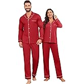 Ekouaer Couple Matching Pajamas 100% Cotton Long Sleeve Sleepwear Button Down Loungewear Pjs Set S-XXL