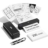 HPRT MT610 Portable Printer, Wireless for Travel, Inkless Thermal, Black | for 8.5x11"" US Letter, A4, A5, for iPhone, Android, Laptop, Bluetooth, Home Use, 203DPI, with Case &amp; Paper, Travel Printer