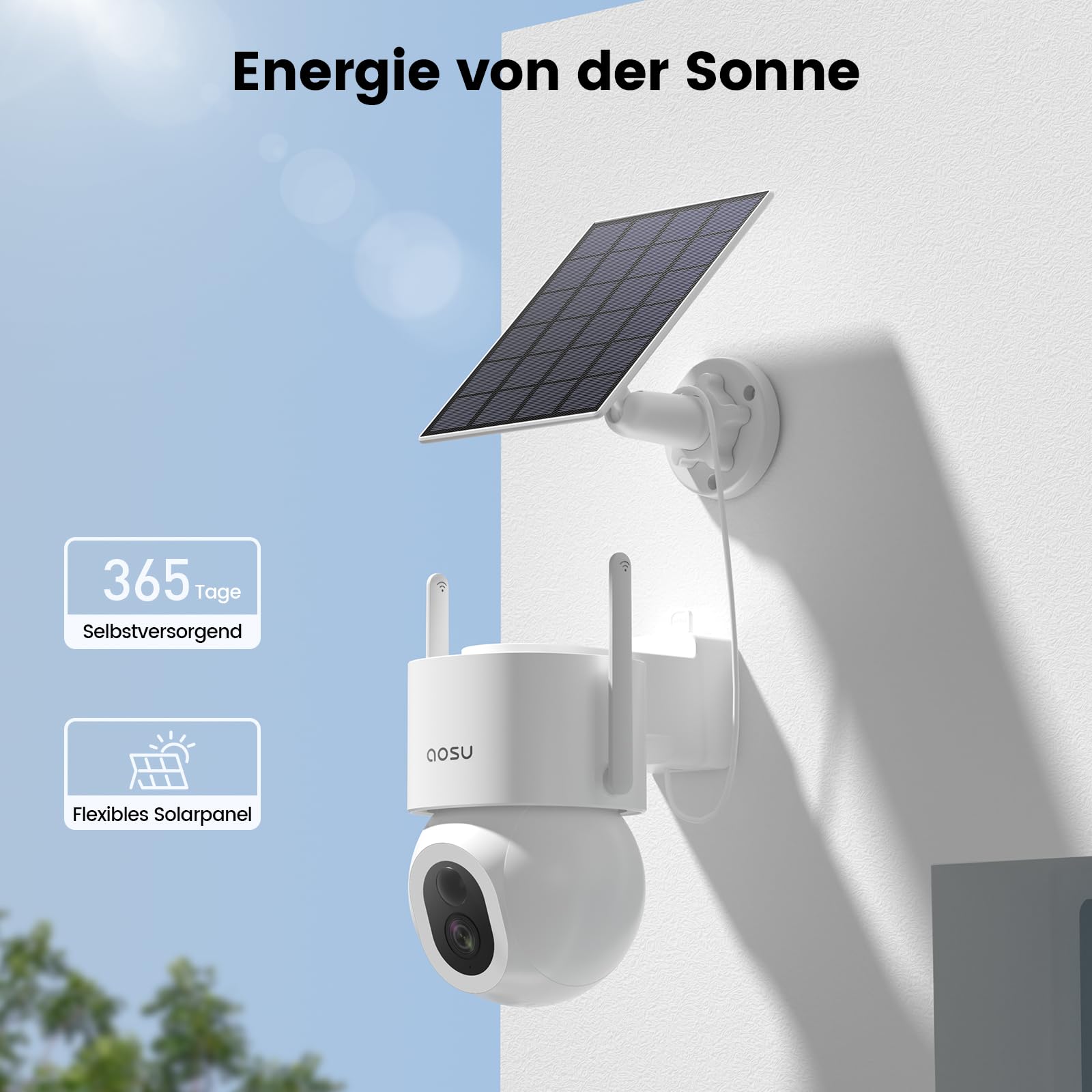 aosu 3K 5MP Überwachungskamera Aussen Solar Akku, 360° PTZ, 2-in-1 Überwachung und Beleuchtung, AI-Erkennung Person Auto, Haustier, Zaun, Licht- & Tonalarm, 2-Wege-Audio, Farb-Nachtsicht, 2 STK 6