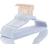 MIZGI Premium Velvet Hangers (50 Pack) Heavy Duty - Non Slip Felt Hangers - Velvet Suit Hanger Light Blue - Rose Gold Hooks,Space Saving Clothes Hanger