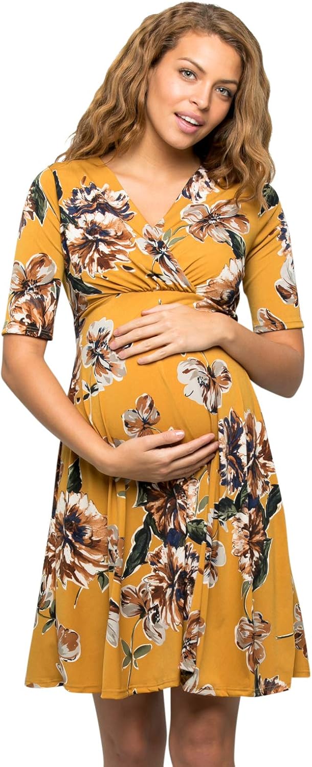 My Bump Women's Overlay Printed Baby Shower Nursing Maternity Wrap Dress at  Women’s Clothing store