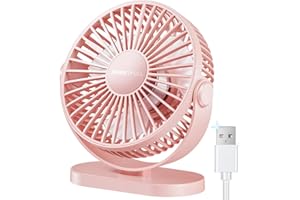 SWEETFULL USB Desk Fan Small Quiet - 3 Speeds Mini Personal Portable Fan 360° Rotation Adjustable, 5.5 Inch Office Table Cooling Gadgets on Desktop (Pink)