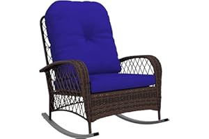 Outsunny Rattan Rocking Chair, Outdoor Wicker Patio Rocker Chair Furniture with Thick Cushions, for Garden Backyard Porch, Da