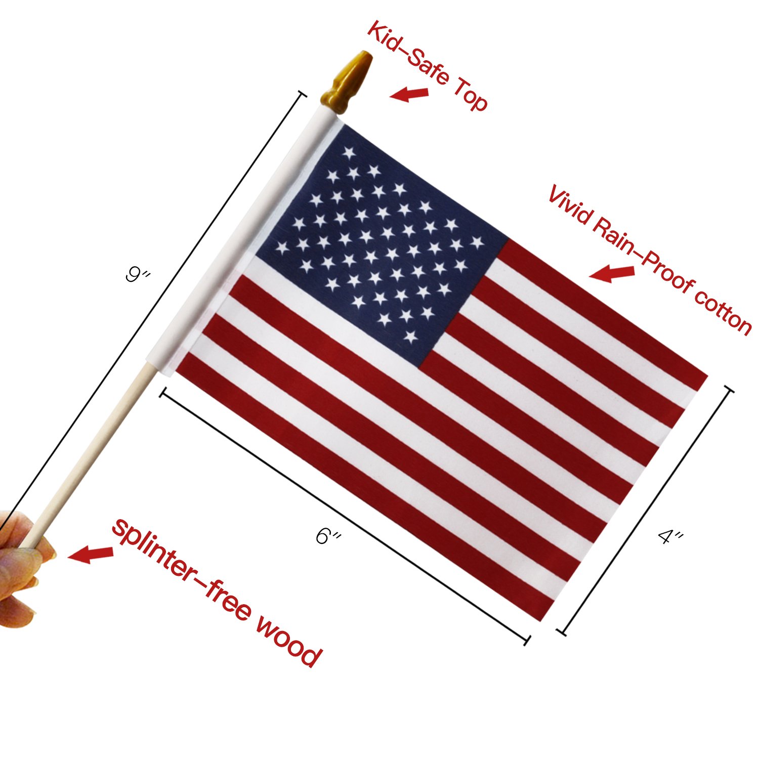 USA Stick Flag, ANLEY American US 4x6 inch (10 X 15cm) HandHeld Mini Flag With 9" Wooden Pole, Vivid Color and Fade Resistant - Image 4