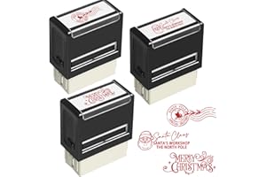 Pasimy 3 Pcs Christmas Self Rubber Stamps with Red Ink North Pole Self Inking Stamp Santa Claus Signature Reindeer Christmas Tag for Adults Office School Party(Black)