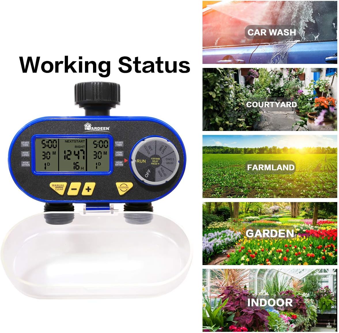 Yardeen Dual Outlet Electronic Water Timer Irrigation Controller System Color Blue : Garden & Outdoor