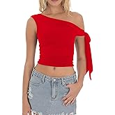 cailami Women's Sexy Off Shoulder Double Lined Crop Tops 2025 Going Out Sleeveless Asymmetrical Y2k Top