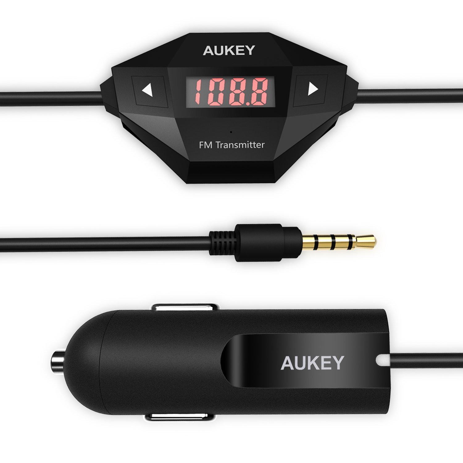 Aukey® BT-C4 FM Transmisor de Coche Cargador de Coche 2.1A- Negro