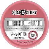 Soap &amp; Glory The Righteous Moisturizing Body Butter - Hydrating Vegan Body Moisturizer for Dry Skin with Shea Butter, Vitamin E &amp; Rosehip Seed Oil - Rich Cream for Women &amp; Men (50ml)