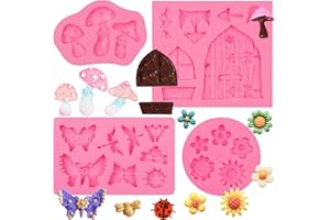 Enchanted Vintage Fairy Garden Fairy Home Door Silicone Molds 4 Pcs, Flower Leaf Fondant Mold Butterfly Mold for Cake Decorat