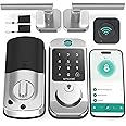 WiFi Door Lock with Handle Set - SMONET Fingerprint Smart Locks for Front Door, Deadbolt Keypad Bluetooth Digital Lock Set with Alexa, App Remote Control, Auto Lock, for Home Silver