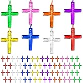 Mototo 120 PCS Christian Crystal Cross Necklace Plastic Cross Necklace Church Welcome DIY Crafts Christian Gift Bulk Religious Party Favors for Bible Sunday Easter, 8 Color