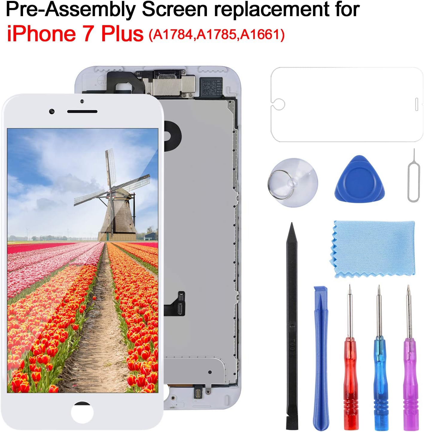 YPLANG Compatible with iPhone 7 Plus Screen Replacement White 5.5 Inch LCD Display with 3D Touch Screen Digitizer Frame Full Assembly with Proximity Sensor, Earspeaker and Front Camera, Repair Tools a