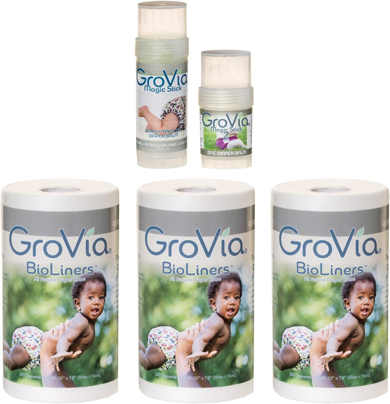 GroVia - Diaper Bundle – (1) Magic Stick Balm – (1) Magic Stick Zinc Balm – (3) Fragrance Free BioLiners 200ct