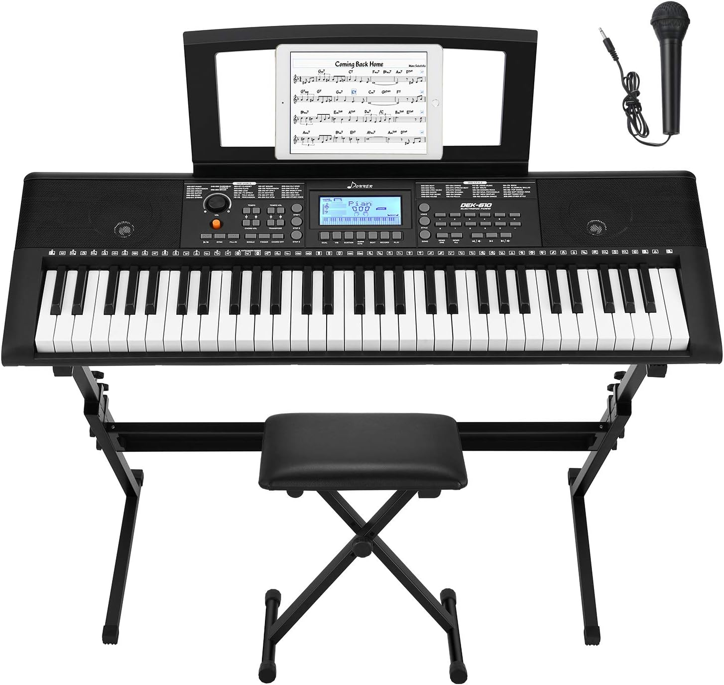 Donner Electronic Keyboard Piano Beginner Kit 61 Key Digital Piano with Stand and Bench, DEK