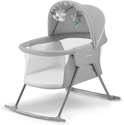 Kinderkraft LOVI 3 in 1 Baby Crib Travel Cot Rocker Adjustable Canopy Gray