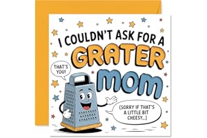 Funny Birthday Card for Mom - Cheesy Mum Joke Vibes - Cartoon Grater Character & Playful Pun - A Tasty Twist for Her Special 