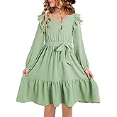 blibean Teen Girls Fall Dress Kids Semi Formal Lace Smocked Long Sleeve Dresses Size 6-15 Years