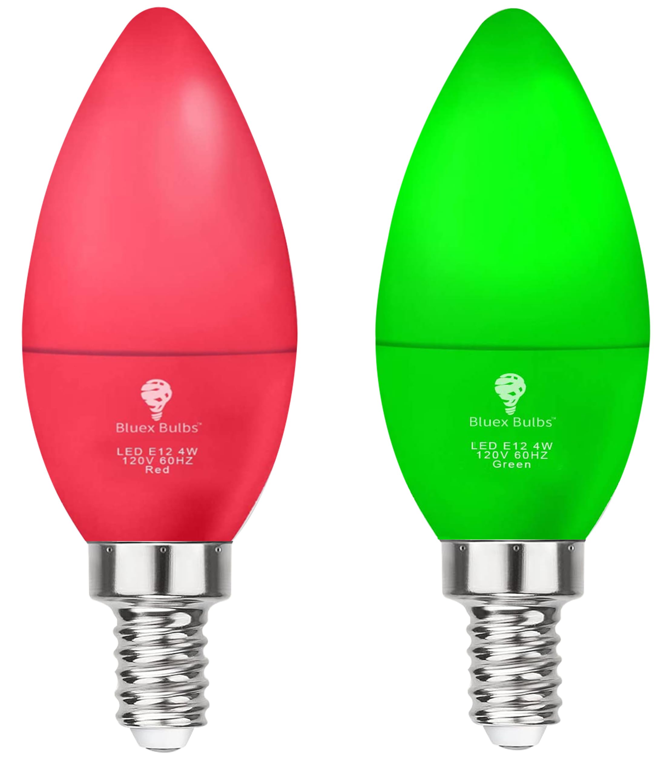 Photo 1 of 2 Pack LED Red Green Light Bulb - 4W (40Watt Equivalent) - E12 Base Red Green LED Bulb, Party Decoration, Porch Holiday Lighting, Candelabra Bulbs Non-Dimmable
